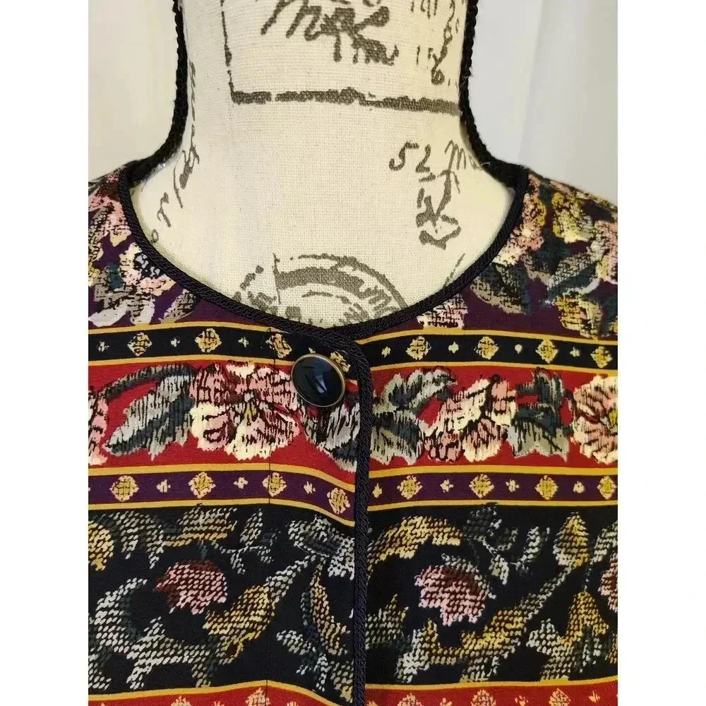Talbots Vintage Floral Multicolor Long Sleeve Round Neck Button Up Top Blouse 12